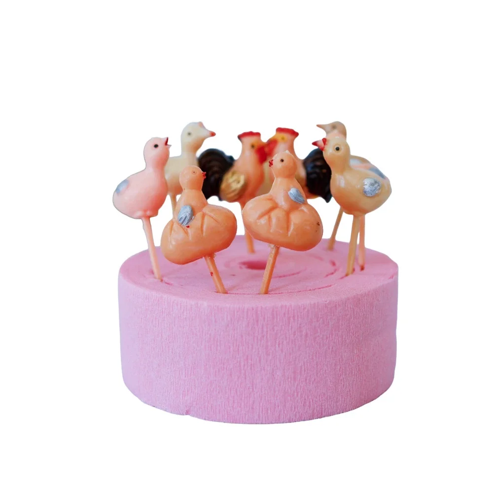 VTG Set of 12 Chicken Hen Cake Toppers Retro MCM Farm Easter Cupcake Picks Decor